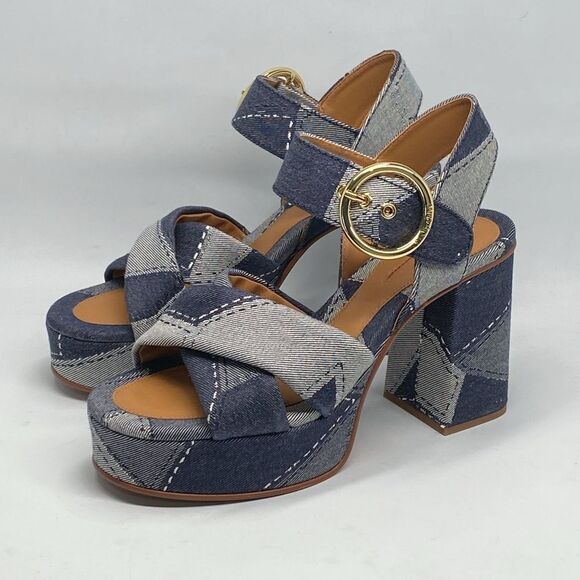 See by Chloe Joei Patchwork Denim Platform Sandals size 39 - Picture 6 of 15